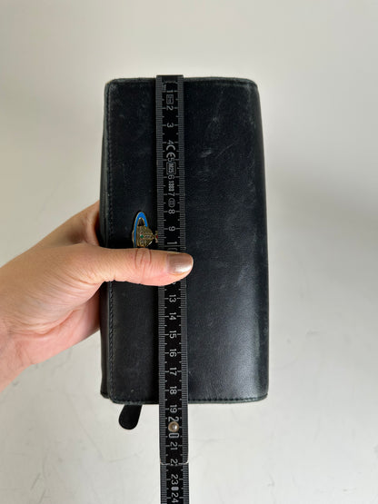 Vintage Vivienne Westwood Leather Wallet Black Gold Button