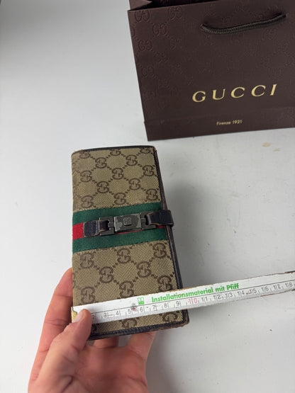 Vintage Gucci Jackie Monogram Leather Long Wallet Beige Brown
