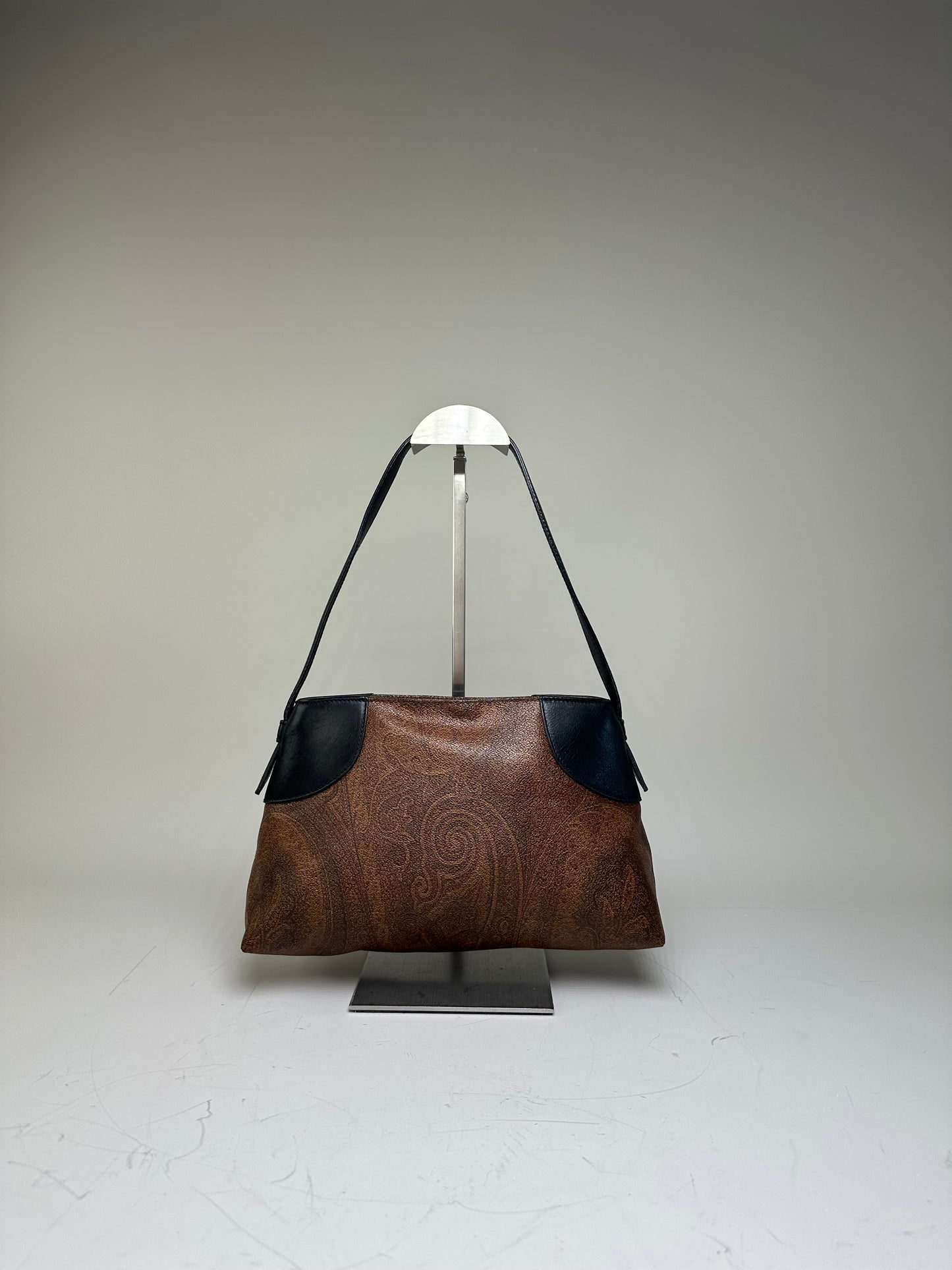 Vintage Etro Embossed Leather Handbag Brown Black