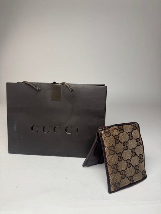 Vintage Gucci Monogram Flapable Leather Wallet beige brown