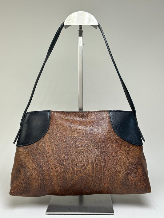 Vintage Etro Embossed Leather Handbag Brown Black