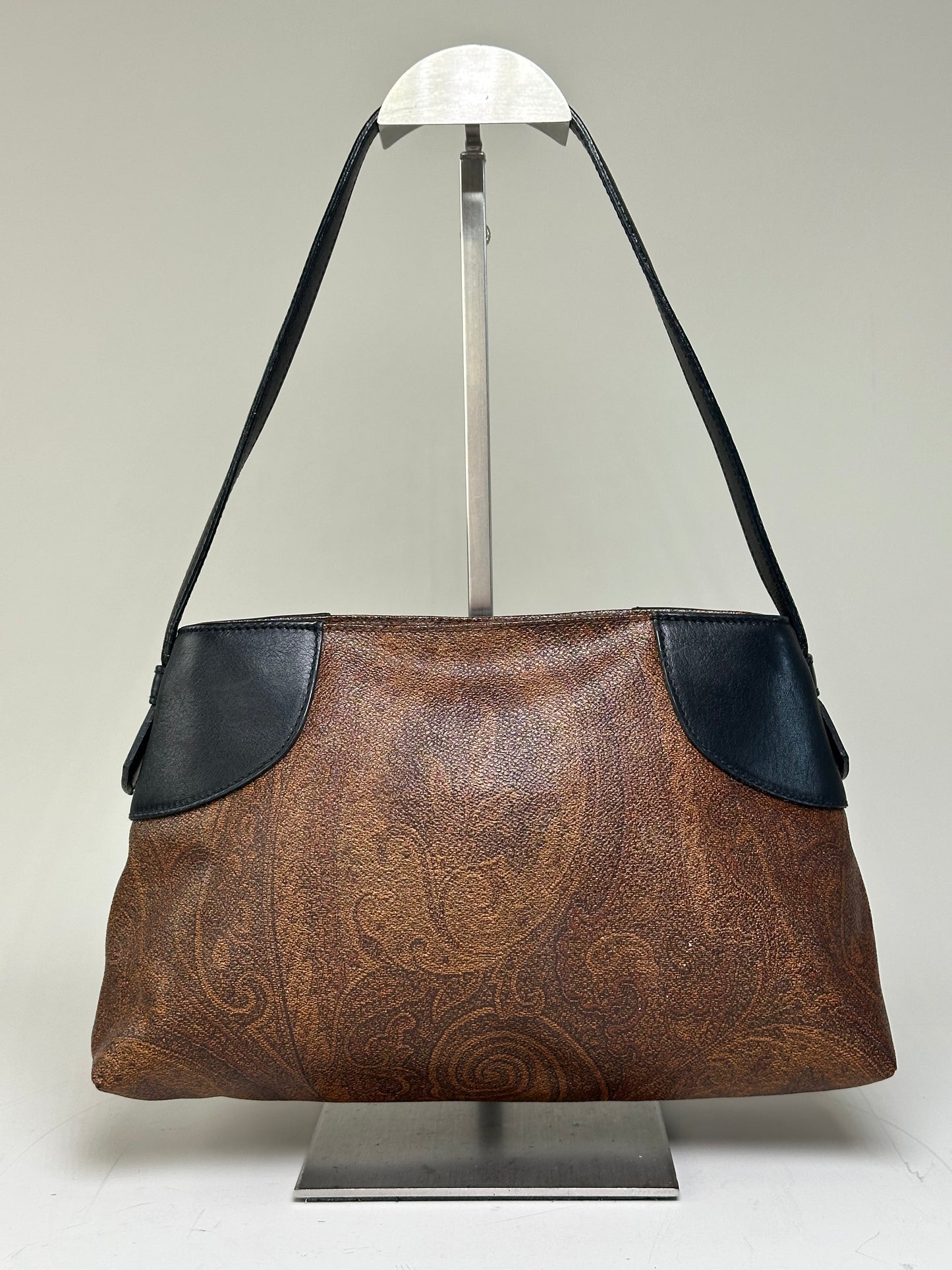Vintage Etro Embossed Leather Handbag Brown Black