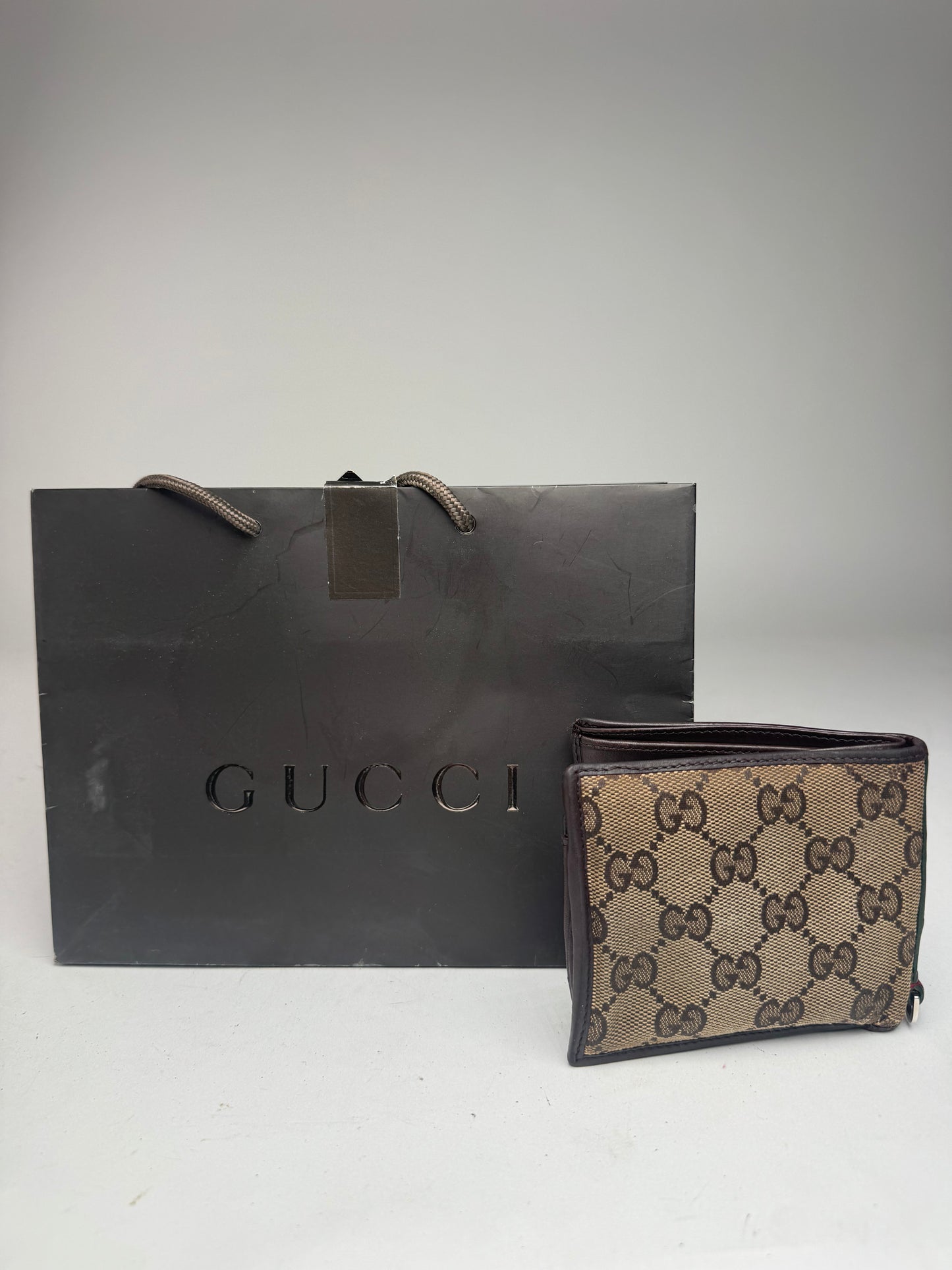 Vintage Gucci Monogram Flapable Leather Wallet beige brown