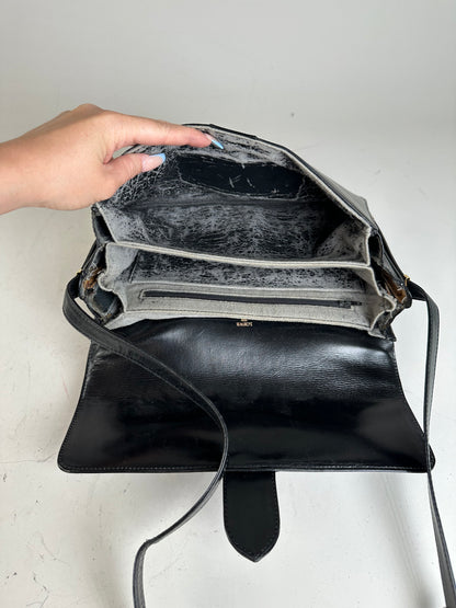 Vintage Loewe Structured Leather Shoulder Bag Black Gold