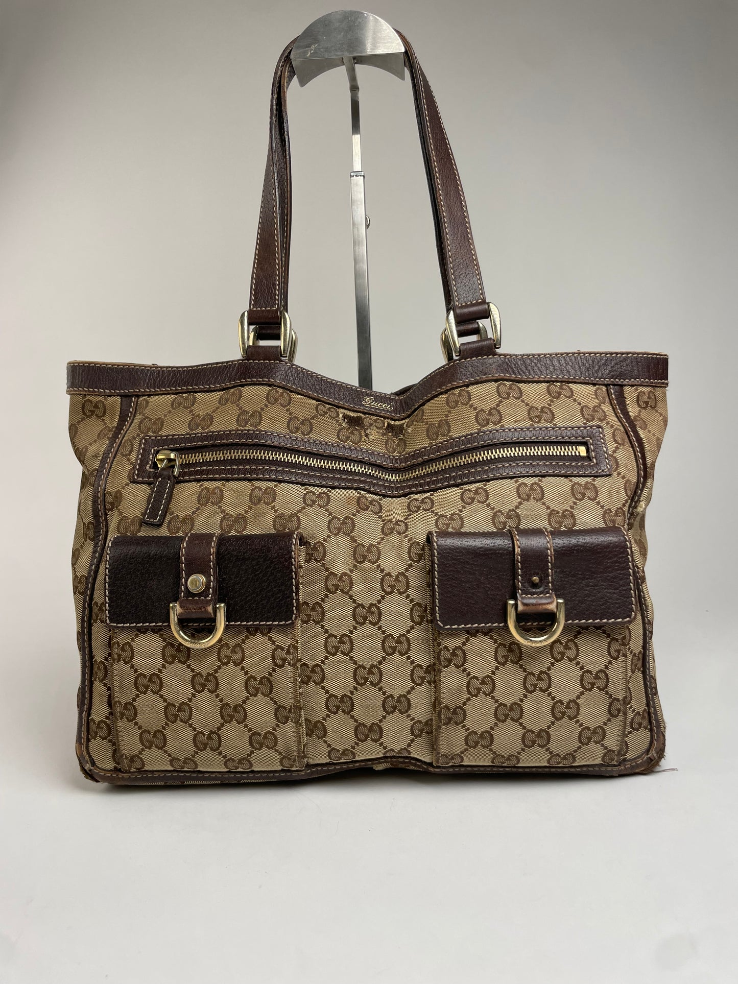 Vintage Gucci Monogram Handbag Beige Brown