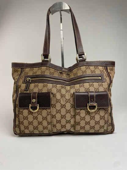 Vintage Gucci Monogram Handbag Beige Brown