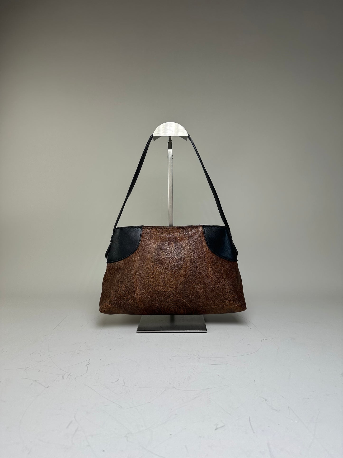 Vintage Etro Embossed Leather Handbag Brown Black