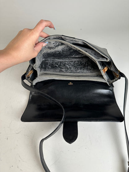 Vintage Loewe Structured Leather Shoulder Bag Black Gold
