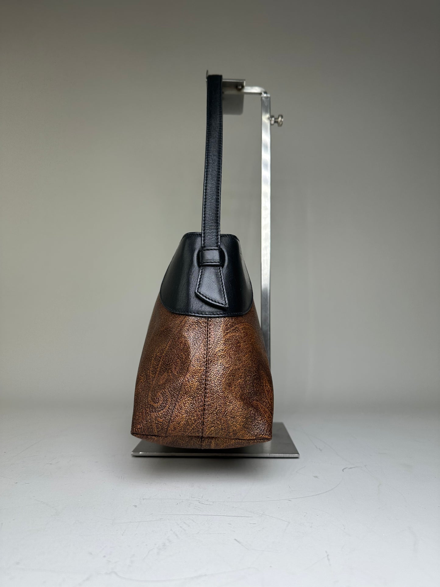 Vintage Etro Embossed Leather Handbag Brown Black