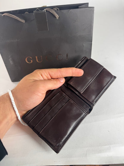 Vintage Gucci Monogram Flapable Leather Wallet beige brown