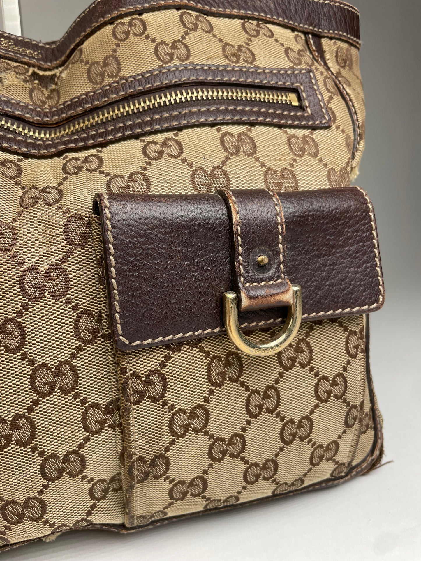 Vintage Gucci Monogram Handbag Beige Brown