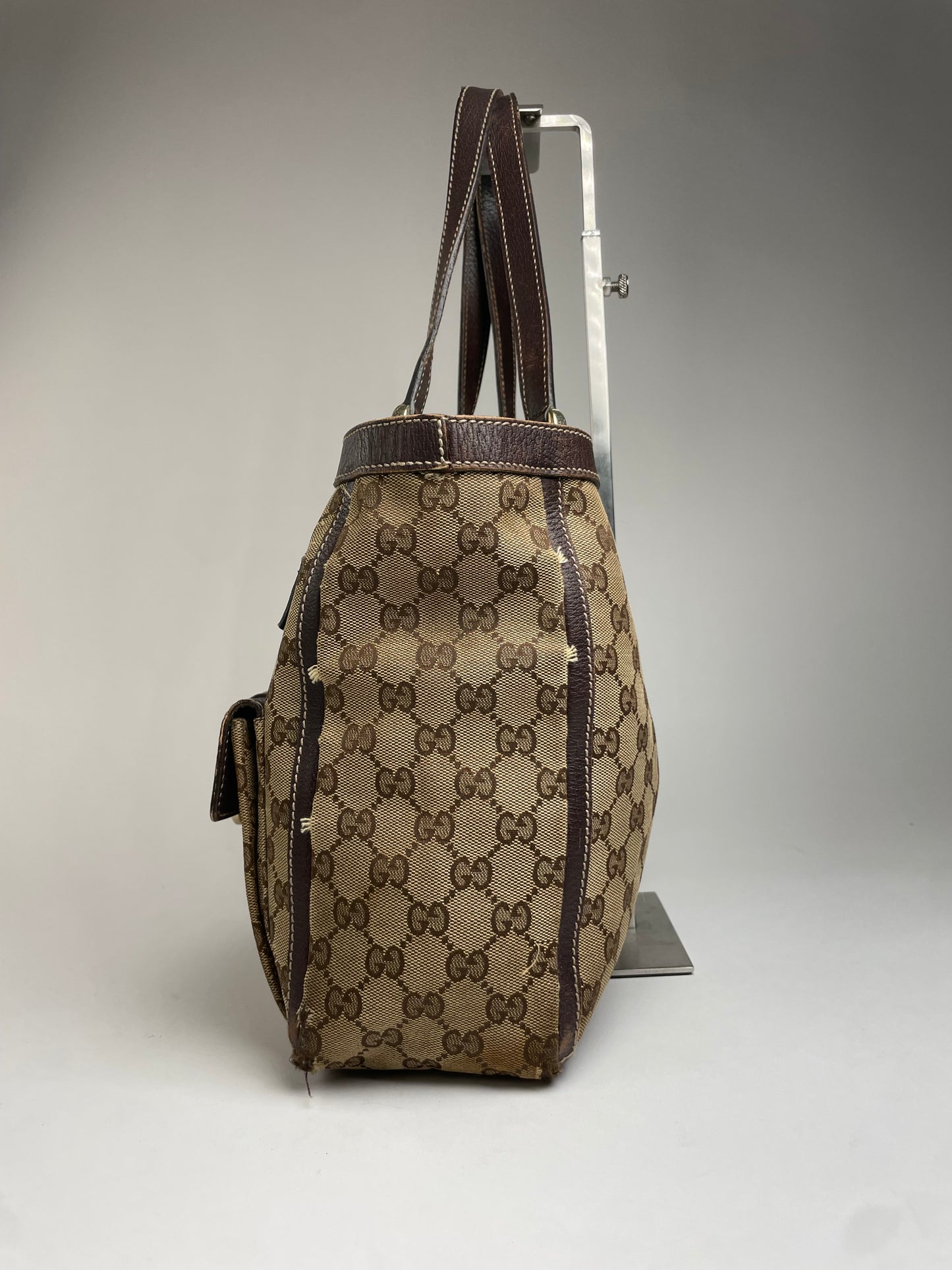Vintage Gucci Monogram Handbag Beige Brown