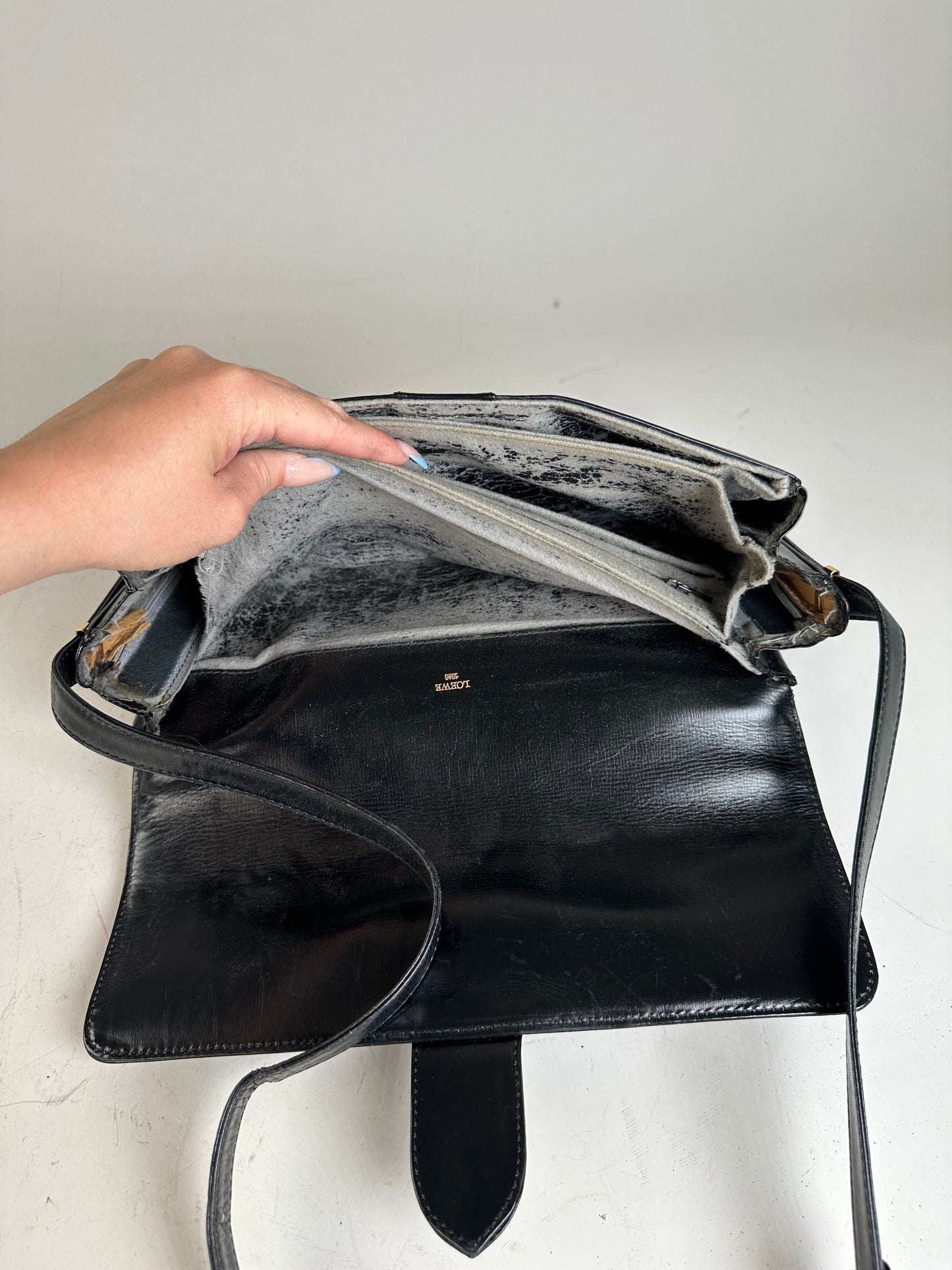 Vintage Loewe Structured Leather Shoulder Bag Black Gold