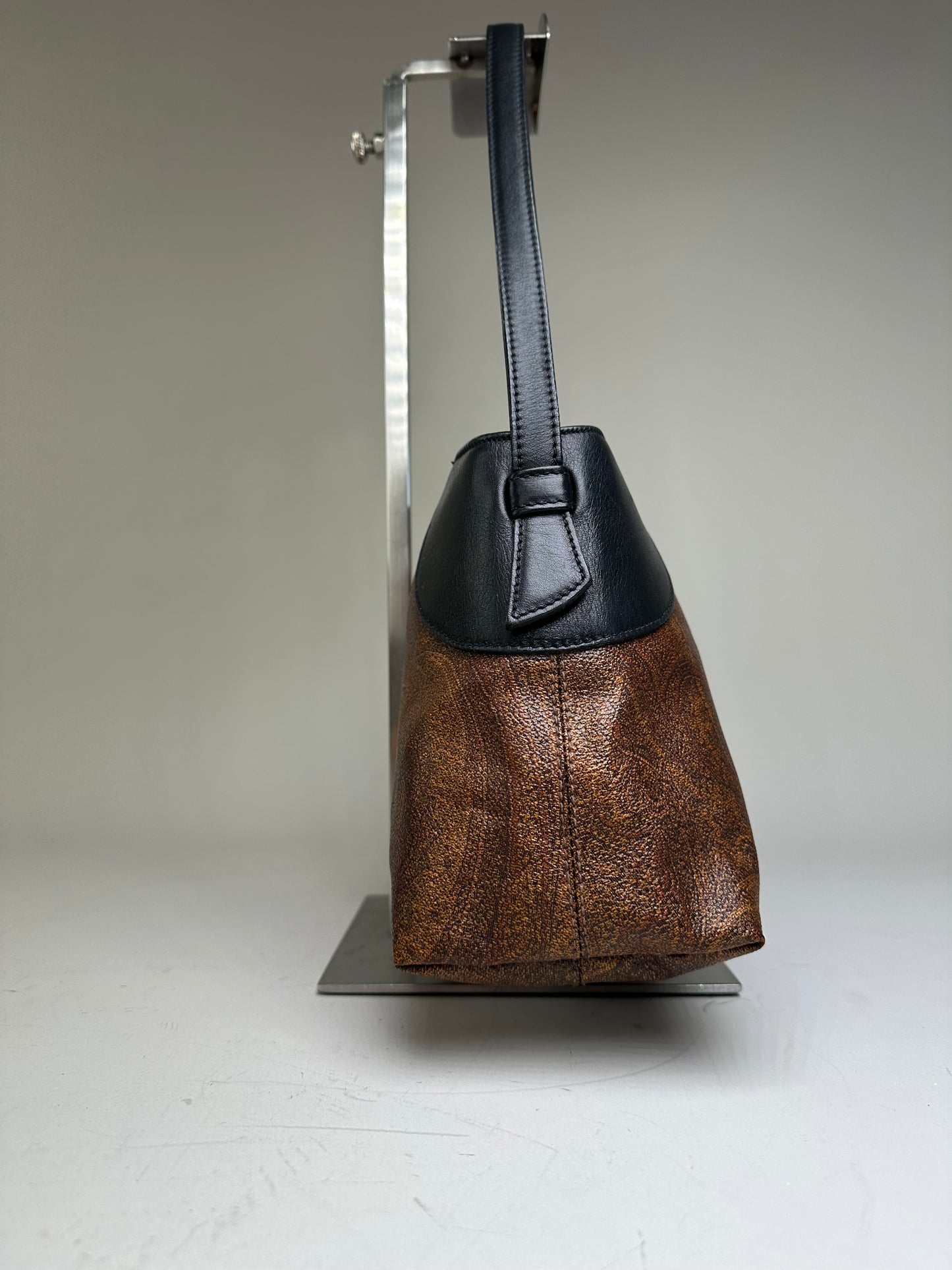 Vintage Etro Embossed Leather Handbag Brown Black