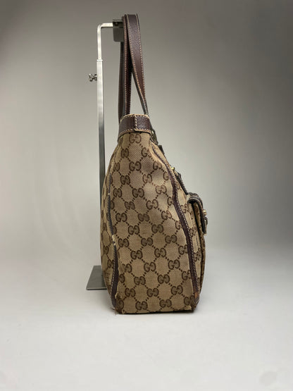 Vintage Gucci Monogram Handbag Beige Brown