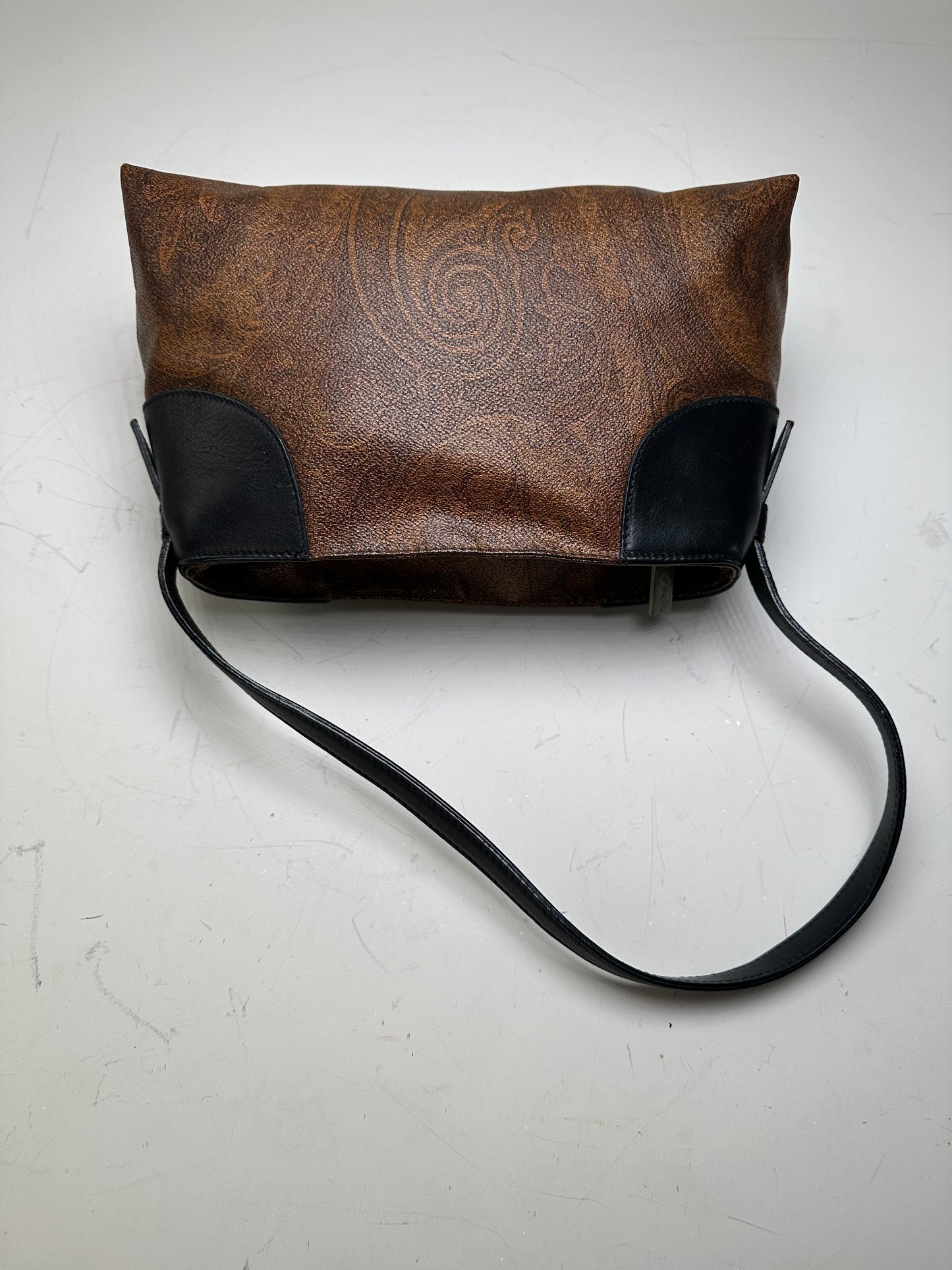 Vintage Etro Embossed Leather Handbag Brown Black