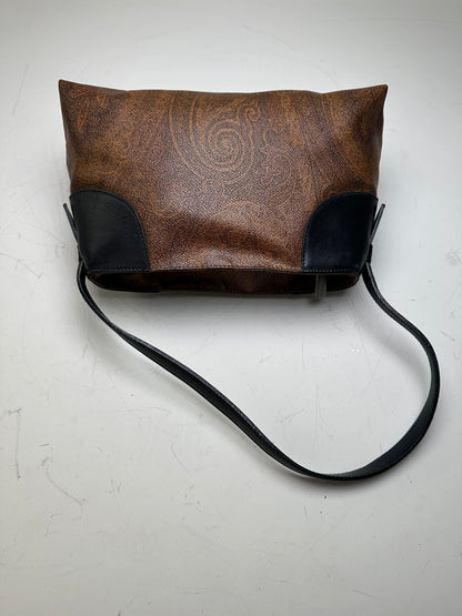 Vintage Etro Embossed Leather Handbag Brown Black