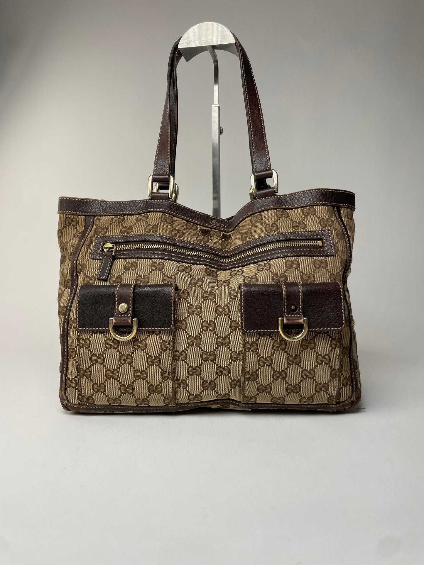 Vintage Gucci Monogram Handbag Beige Brown