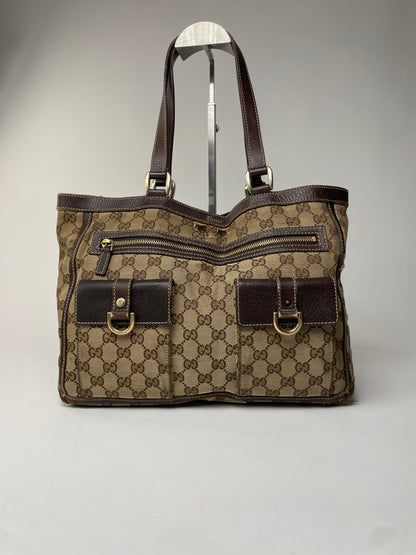 Vintage Gucci Monogram Handbag Beige Brown