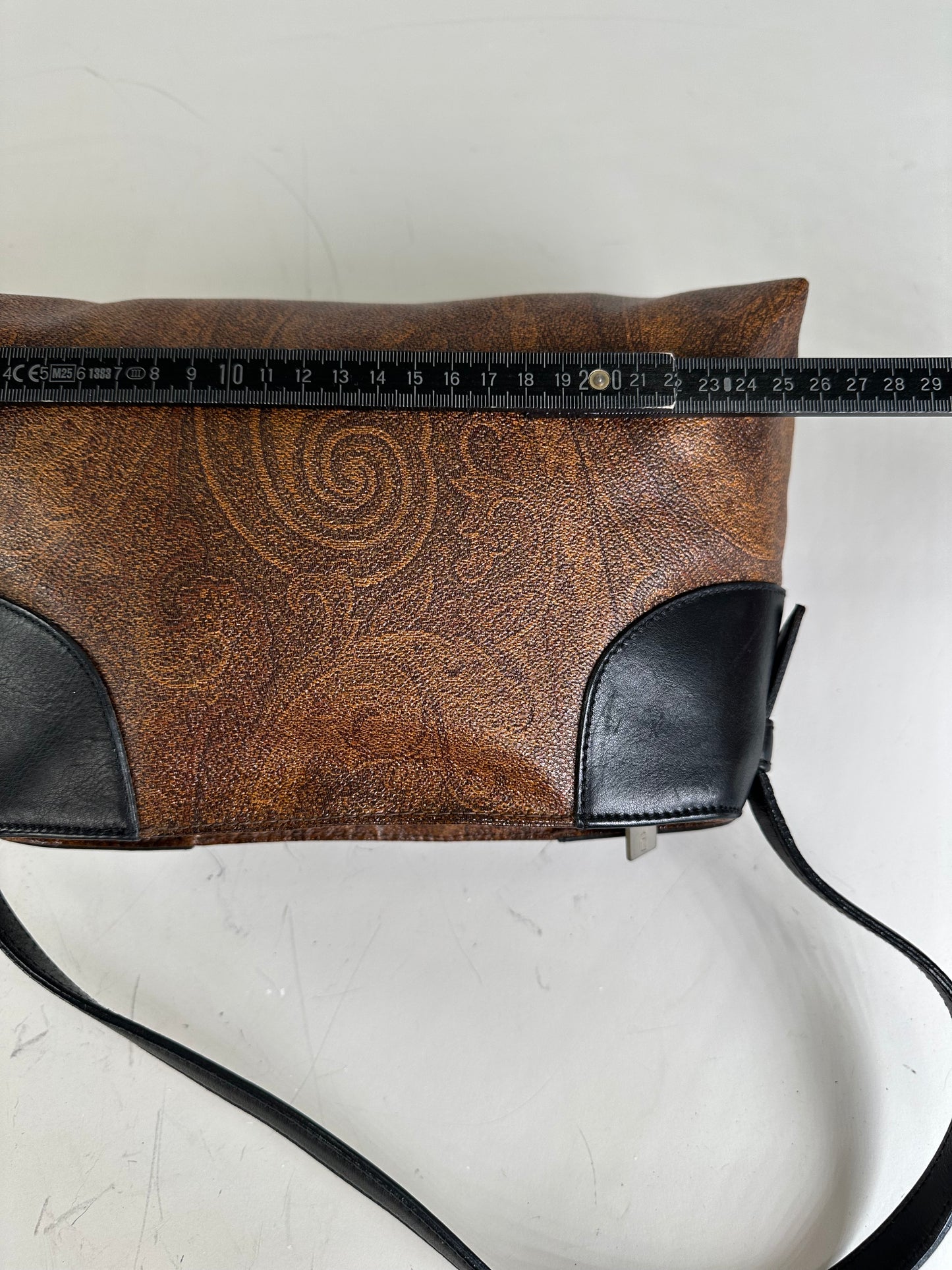 Vintage Etro Embossed Leather Handbag Brown Black