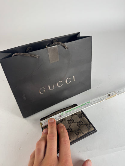 Vintage Gucci Monogram Flapable Leather Wallet beige brown