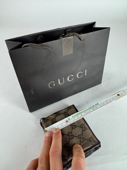 Vintage Gucci Monogram Flapable Leather Wallet beige brown