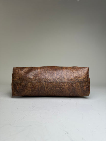 Vintage Etro Embossed Leather Handbag Brown Black