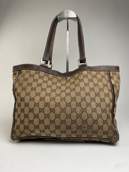 Vintage Gucci Monogram Handbag Beige Brown