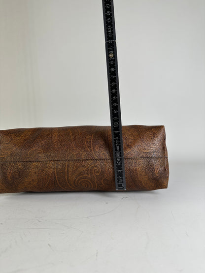 Vintage Etro Embossed Leather Handbag Brown Black