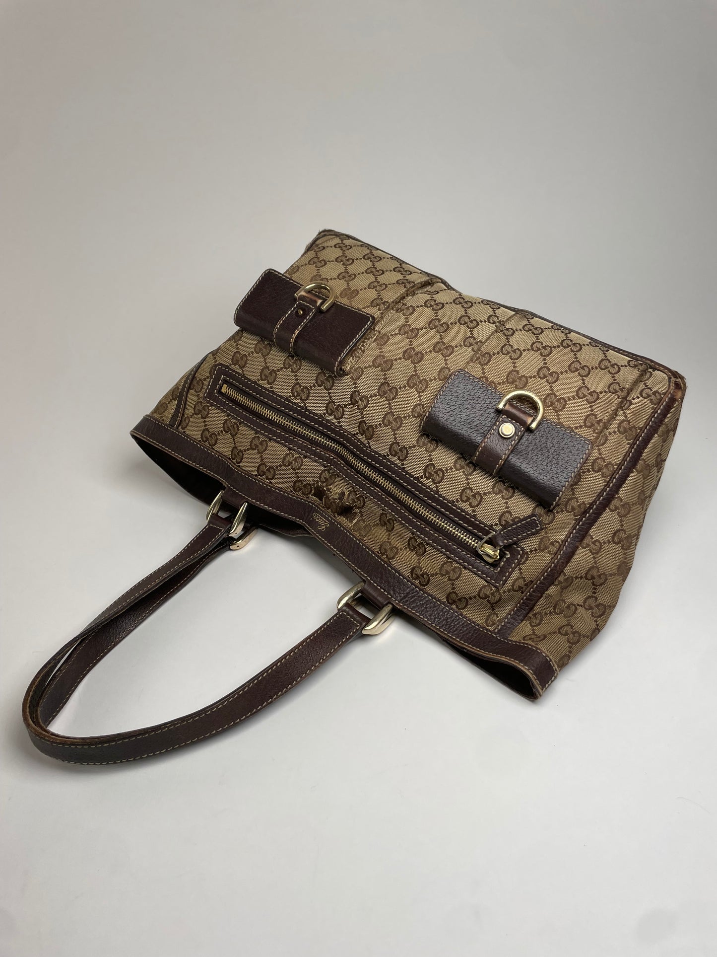 Vintage Gucci Monogram Handbag Beige Brown