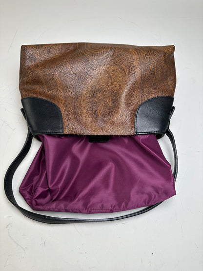 Vintage Etro Embossed Leather Handbag Brown Black
