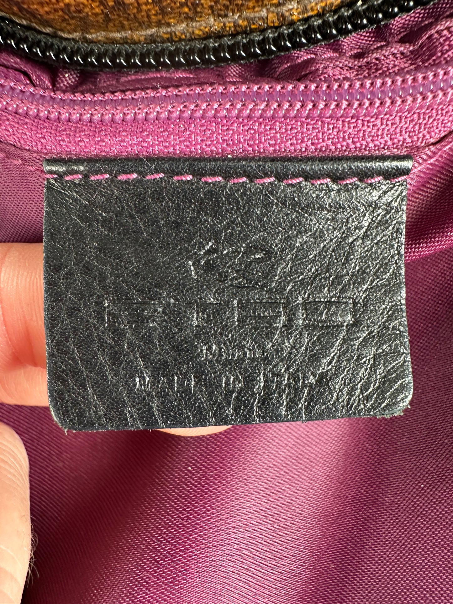 Vintage Etro Embossed Leather Handbag Brown Black
