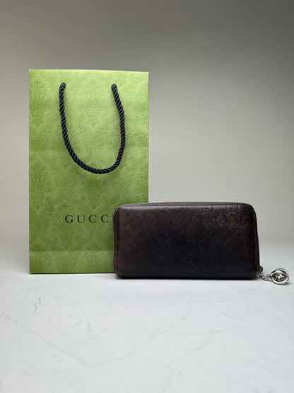 Vintage Gucci GG Embossed Leather Zip Wallet Brown