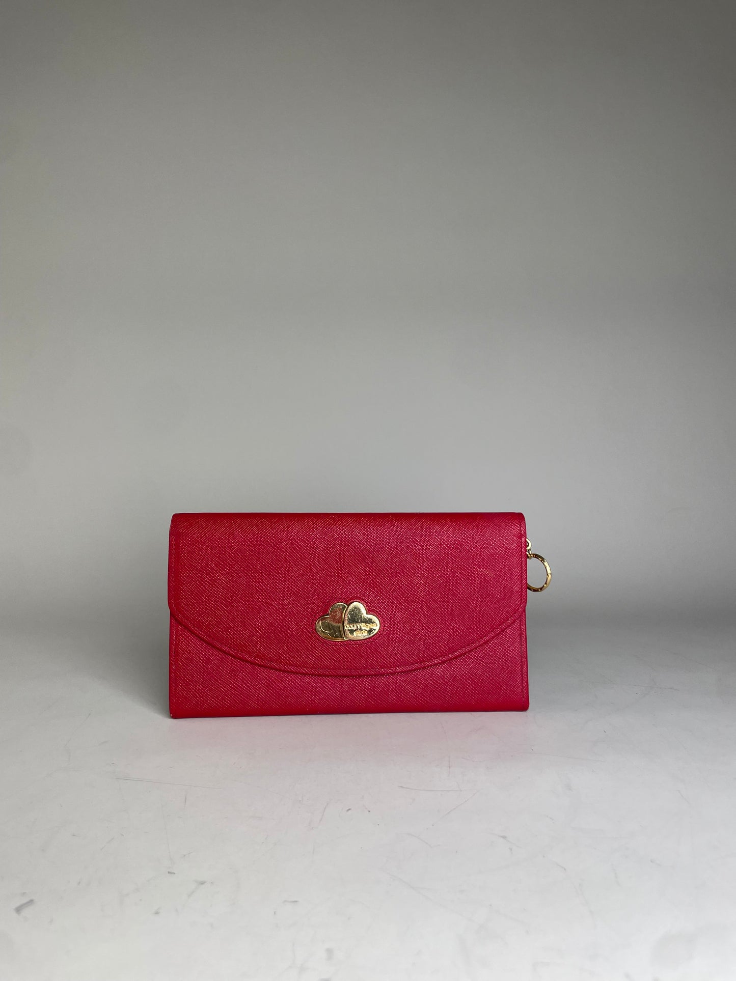 Vintage Courreges Saffiano Leather Clutch Wallet Bright Red