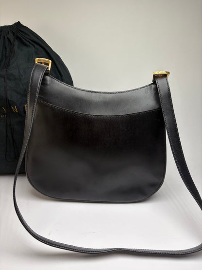 Vintage Celine Flap Crossbody Bag c. 1995 Black Gold
