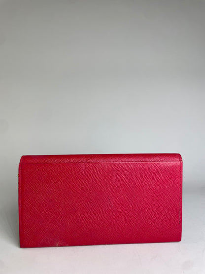 Vintage Courreges Saffiano Leather Clutch Wallet Bright Red