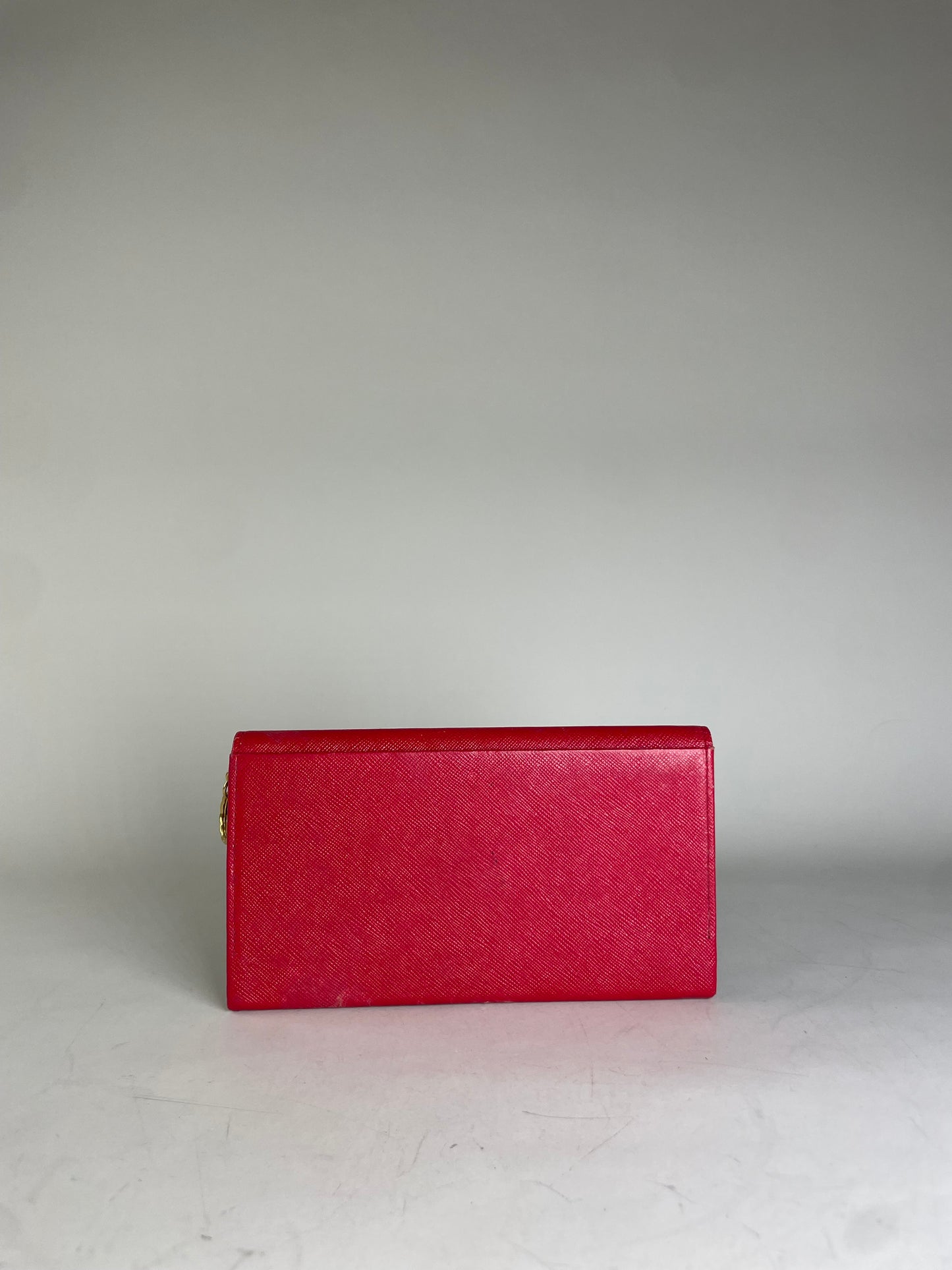 Vintage Courreges Saffiano Leather Clutch Wallet Bright Red