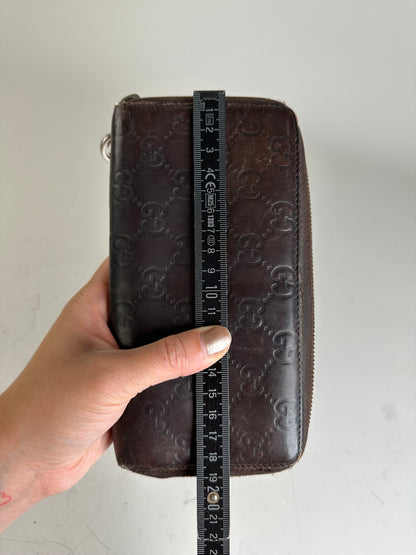 Vintage Gucci GG Embossed Leather Zip Wallet Brown