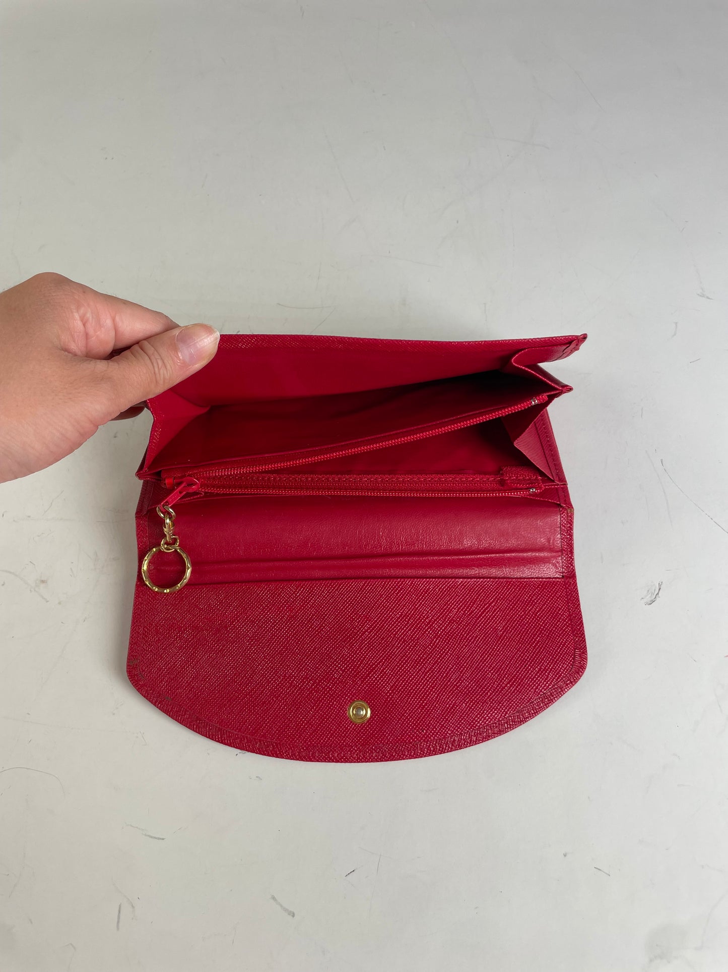 Vintage Courreges Saffiano Leather Clutch Wallet Bright Red