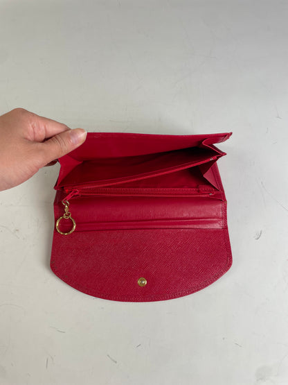 Vintage Courreges Saffiano Leather Clutch Wallet Bright Red