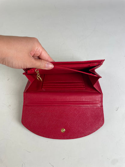 Vintage Courreges Saffiano Leather Clutch Wallet Bright Red