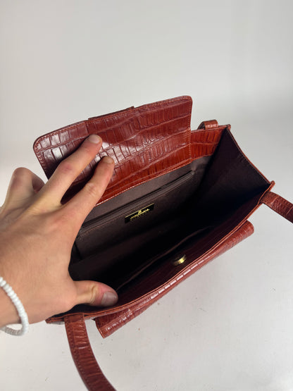 Vintage Givenchy crocodile emblossed Patent Leather bag brown