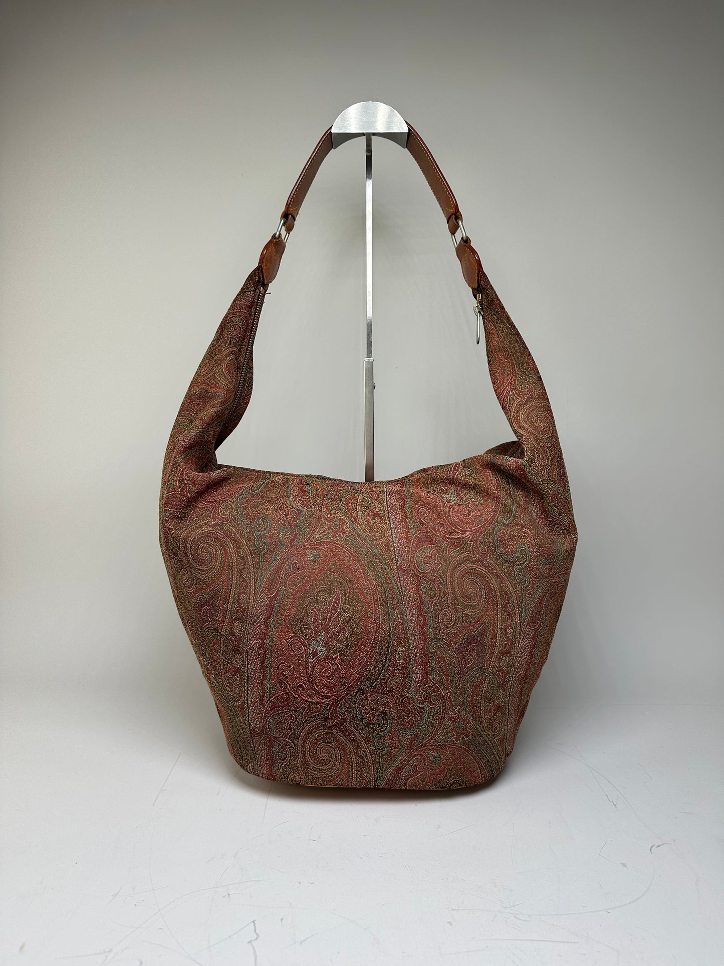 Vintage Etro Paisley Fabric Hobo Bag Red Green Beige