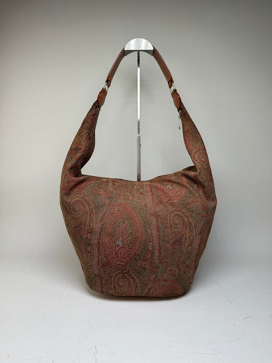 Vintage Etro Paisley Fabric Hobo Bag Red Green Beige