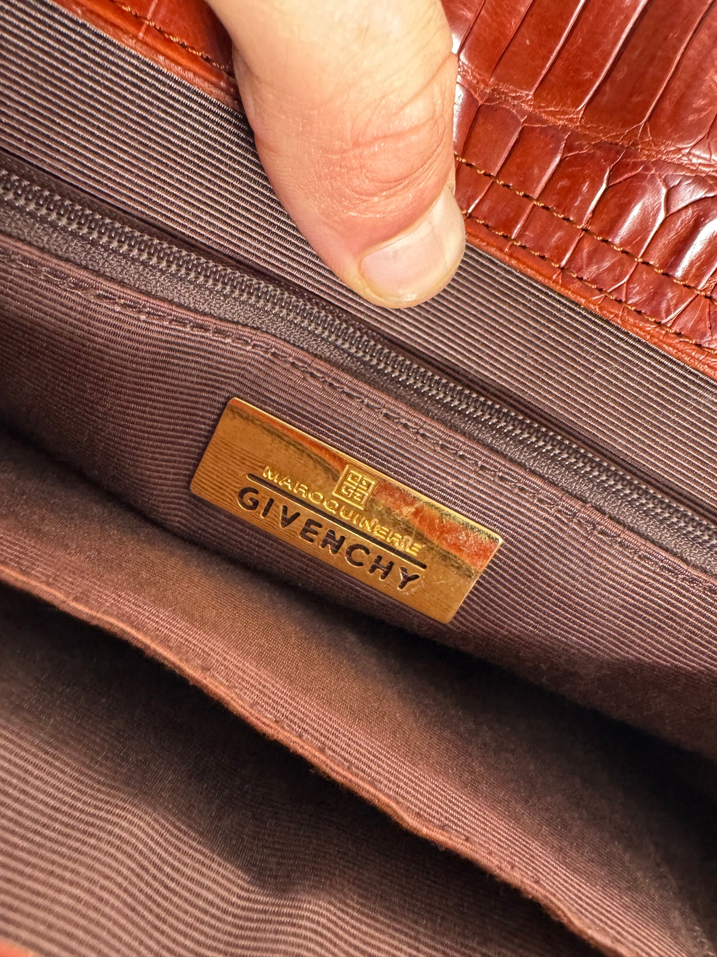 Vintage Givenchy crocodile emblossed Patent Leather bag brown