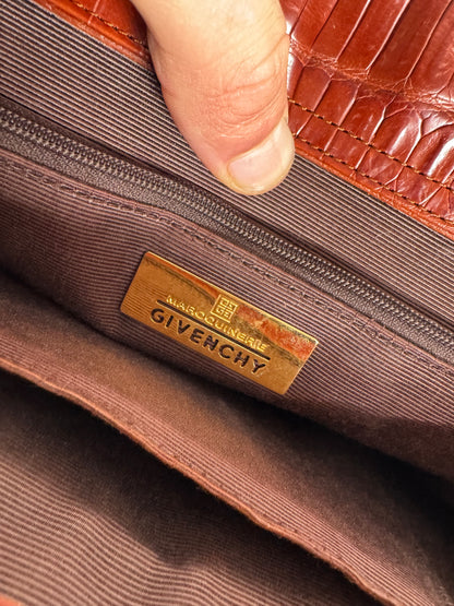 Vintage Givenchy crocodile emblossed Patent Leather bag brown