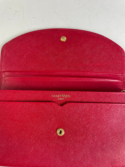 Vintage Courreges Saffiano Leather Clutch Wallet Bright Red