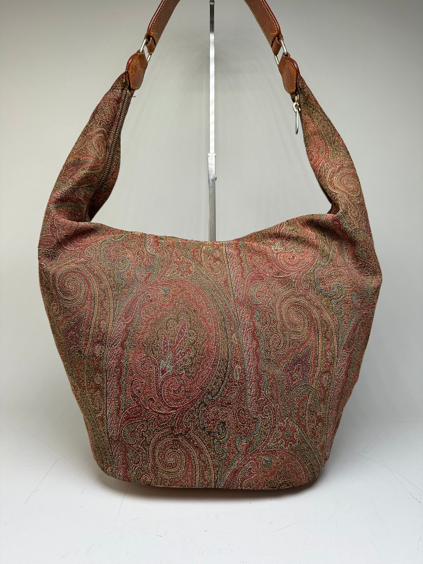 Vintage Etro Paisley Fabric Hobo Bag Red Green Beige