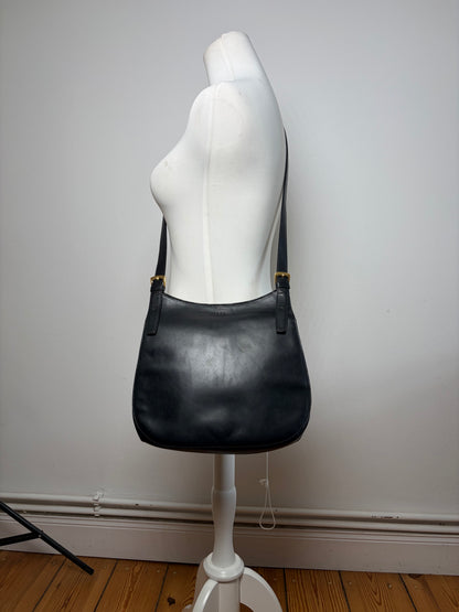 Vintage Celine Flap Crossbody Bag c. 1995 Black Gold