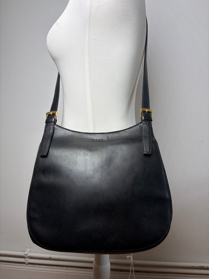 Vintage Celine Flap Crossbody Bag c. 1995 Black Gold